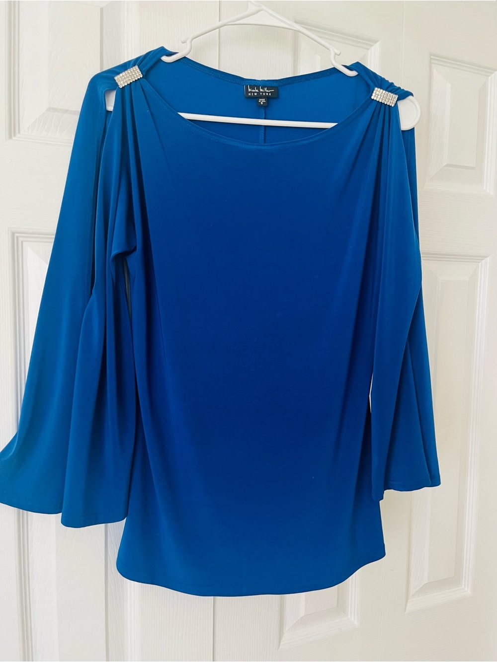 Nicole Miller Royal Blue Cold-Shoulder Top with Jeweled Straps